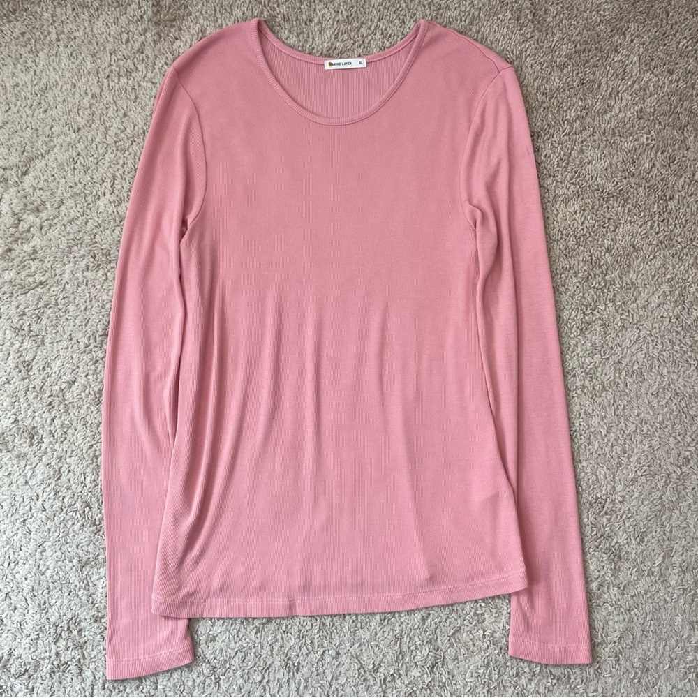 Marine Layer Dusty Pink Lexi Rib Crew Tee Stretch Tencel Long Sleeve Size XL - Picture 14 of 16